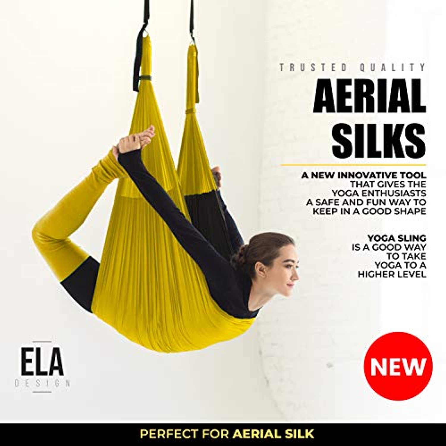 ELA Design Yoga Swing – Kit de entrenamiento para el hogar, hamaca de yoga con 3 bandas de resistencia (con soportes de techo)