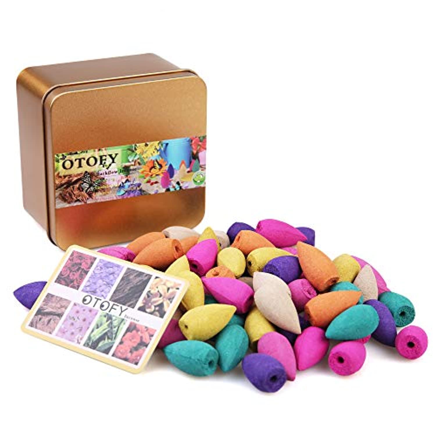 OTOFY - Conos de incienso de cascada con reflujo de 70 piezas, incienso de jazmín Osmanthus de lavanda verde té rosa sándalo madera mezclada natural palo de cocina fragante cono