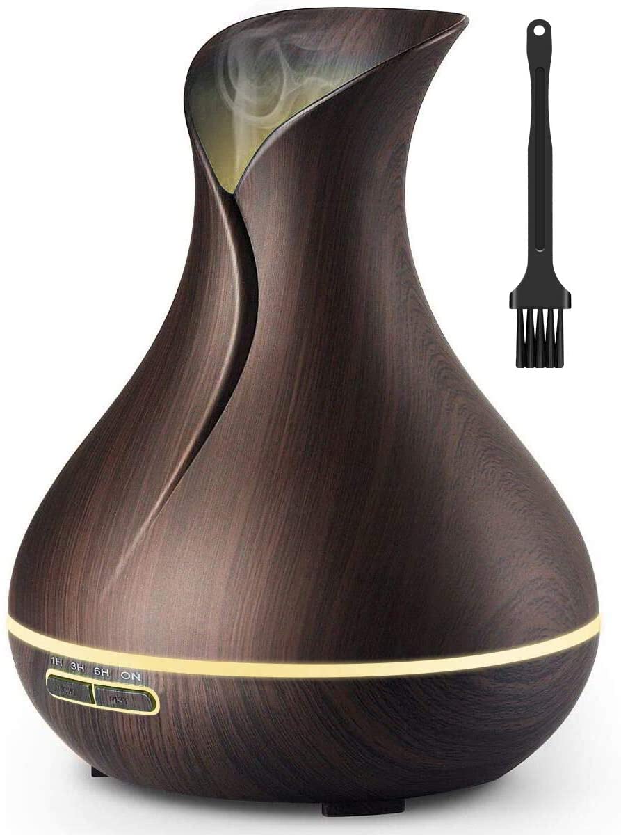 Difusor de aceites esenciales URPOWER, humidificadores de neblina fresca con aroma a madera y granos de 400 ml, difusores ultrasónicos de aromaterapia con ajustes para temporizador y salida de neblina alta o baja para el hogar, recámara, cuarto de bebé, e