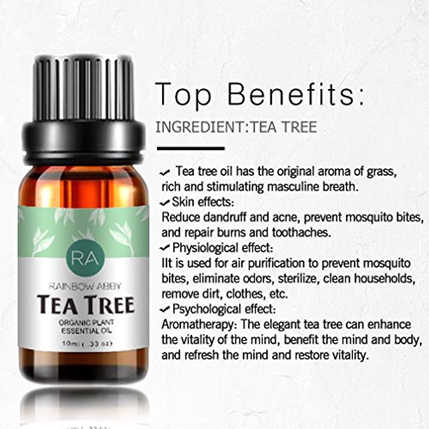 Aceites esenciales de árbol de té, 100 % aceite de olis natural puro, mejor grado terapéutico, cuidado de la piel, aromaterapia, masaje, 0.3 fl oz