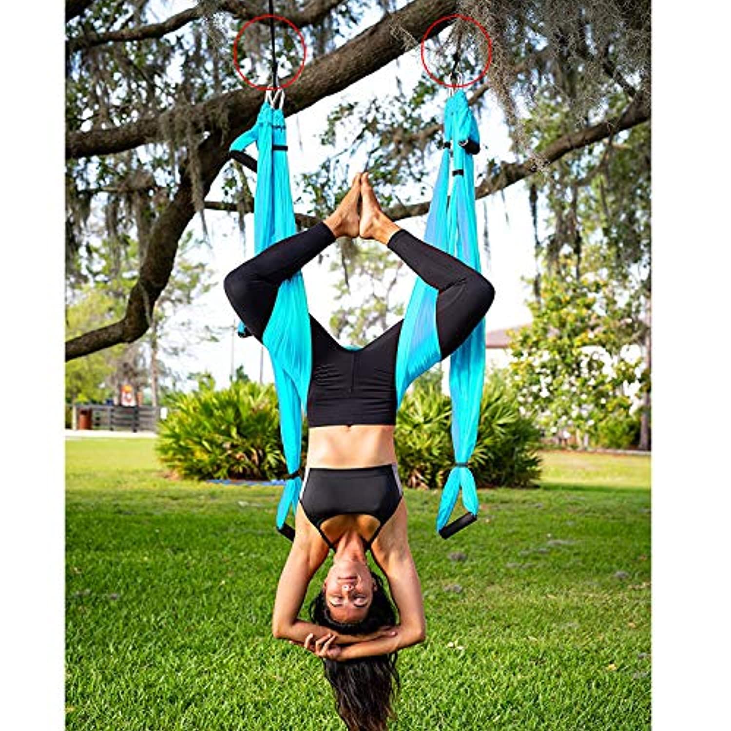 Pys - Correas de extensión para hamaca de 5.0 ft para yoga aéreo, para ejercicios de fitness, múltiples bucles para escalar fuerza, cadenas de margaritas que incluyen 2 mosquetones de seguridad