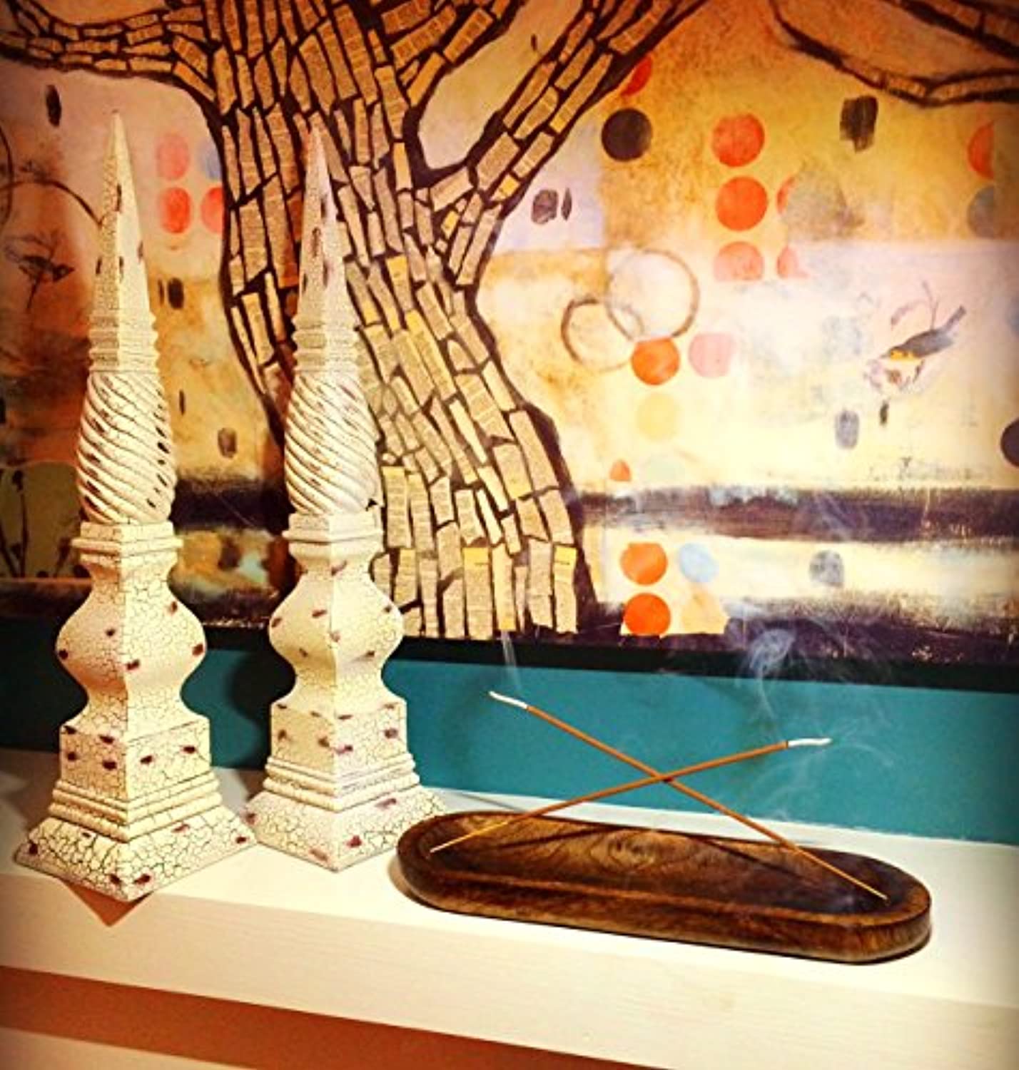 Quemador de incienso Gift Set – Mejor En Catching todas las cenizas, – Grande, Double Wide Holds 2 Sticks. trough-style Madera Ceniza Catcher y 20 – Varillas de incienso NUEVO de sensari