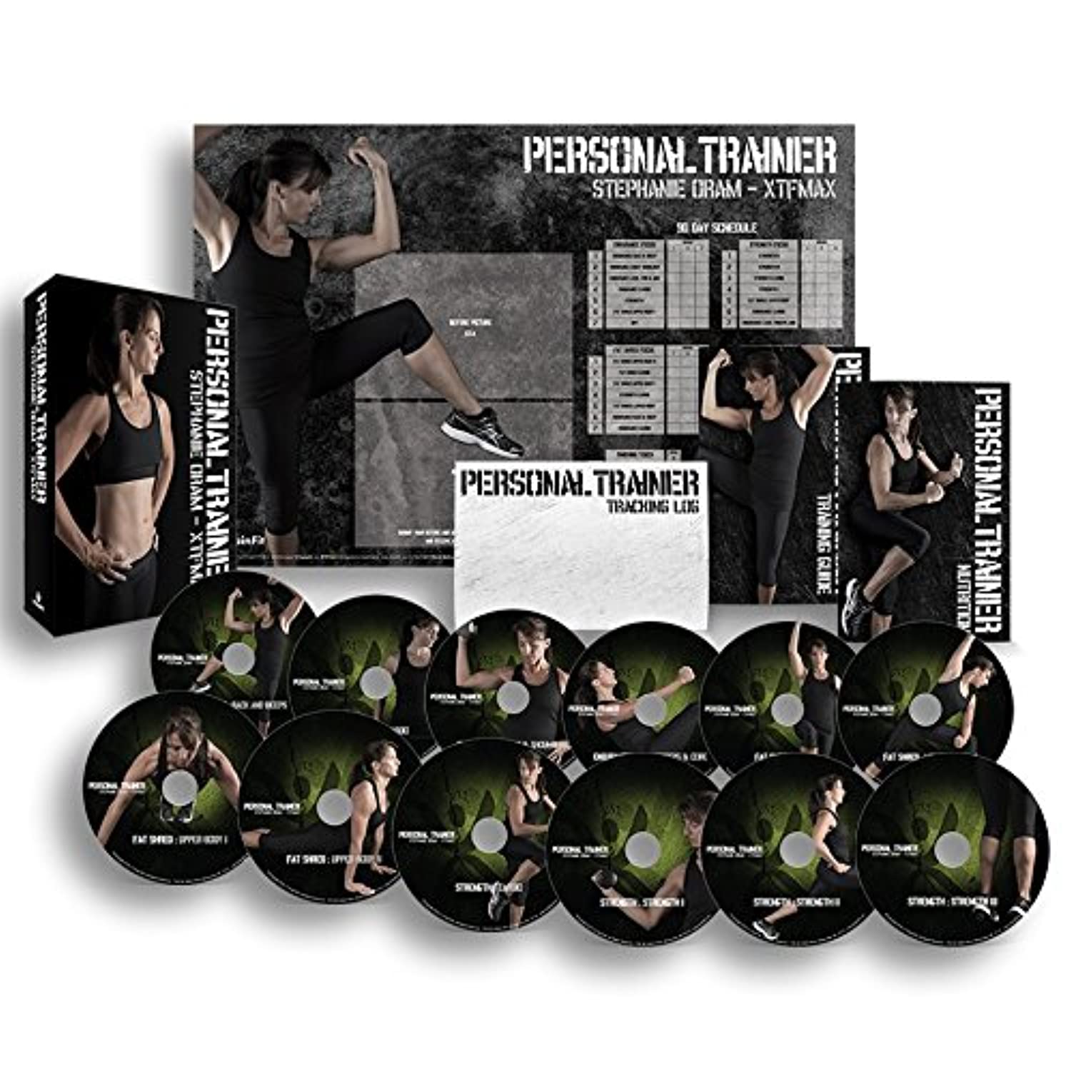 Entrenador personal: programa de entrenamiento de 90 días 12 videos de ejercicios en DVD + calendario de entrenamiento, rastreador de fitness y guía de entrenamiento y plan de nutrición.
