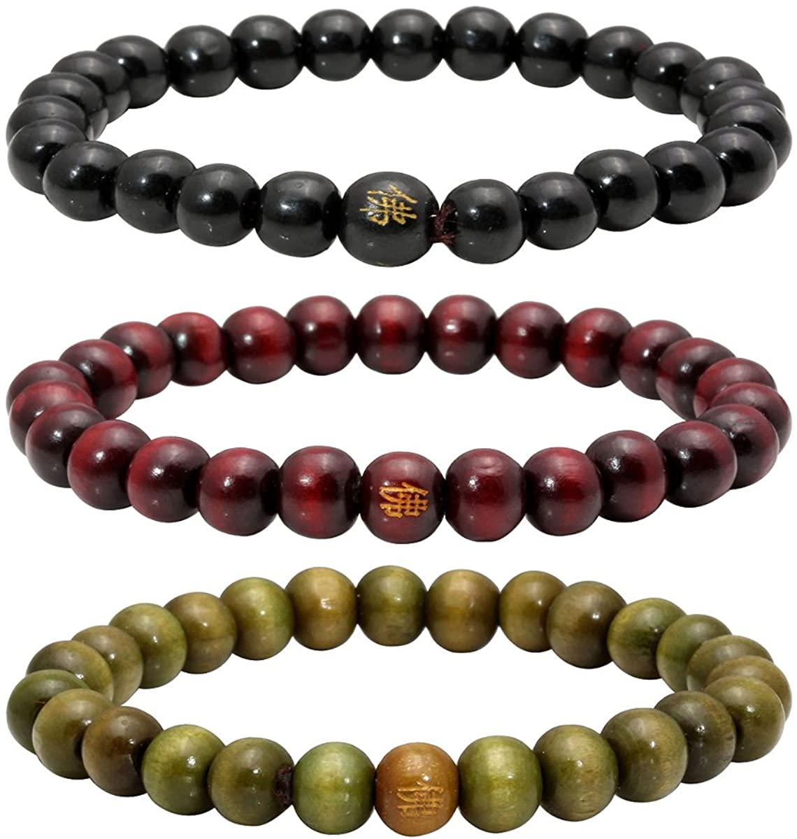 Eigso - Pulsera de cuentas de madera de 0.315 in para meditación con cuentas tibetanas de Buda para hombres y mujeres