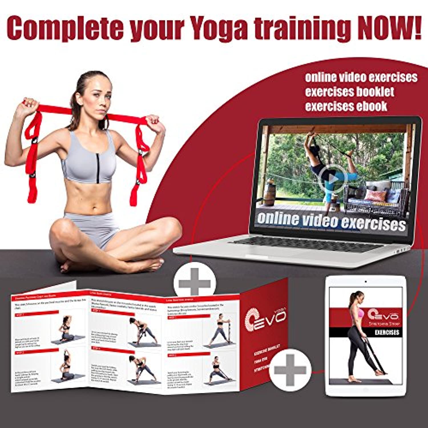 Correa de yoga EVO para estirar con 10 bucles, elástica o no elástica, tela suave | fuerte resistencia | viene con libro electrónico de ejercicios y tutoriales en vídeo en línea