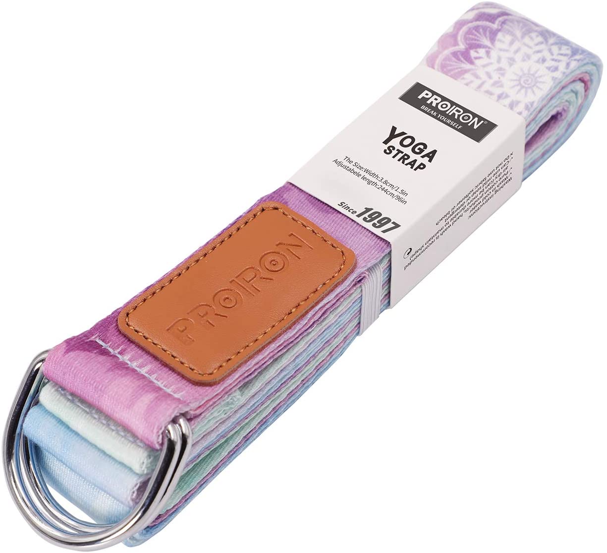 Proiron - Correa de yoga ajustable con hebilla en forma de D para yoga, para fitness, flexibilidad, estiramiento, yoga, pilates, terapia física, 12 pies, correa de algodón resistente