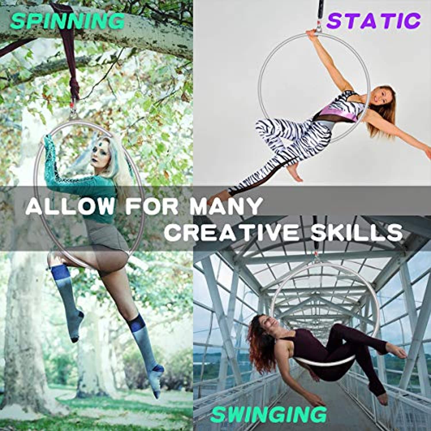 TESLANG Aerial Hoop, Lyra Hoop Set de acero inoxidable 33.5 in/35.4 in de un solo punto de aro circo para principiantes profesionales, kit de anillo aéreo con bolsa de transporte, equipo de yoga aéreo, 660 libras (661.4 lbs)