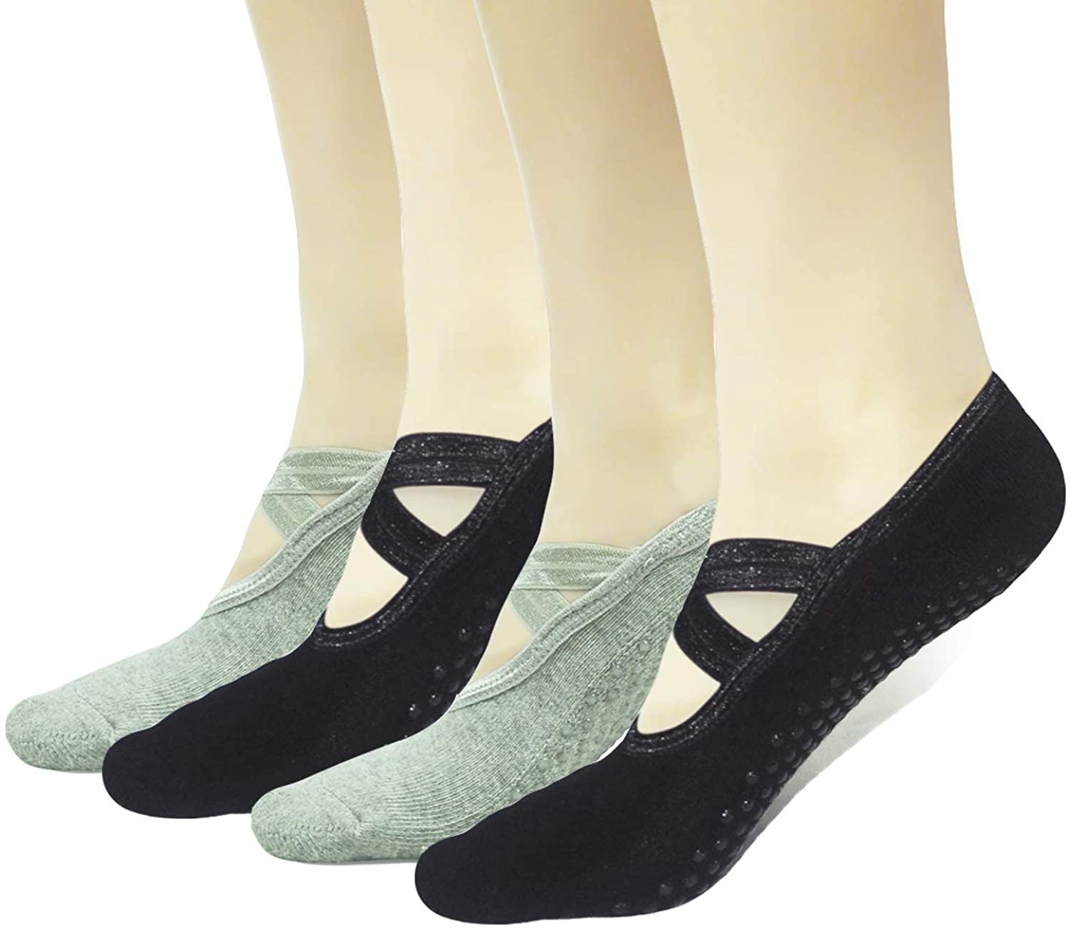 Sticky Pilates Barre Calcetines de yoga – Elutong 4 unidades antideslizantes antideslizantes con puños calcetines de ballet danza para mujer