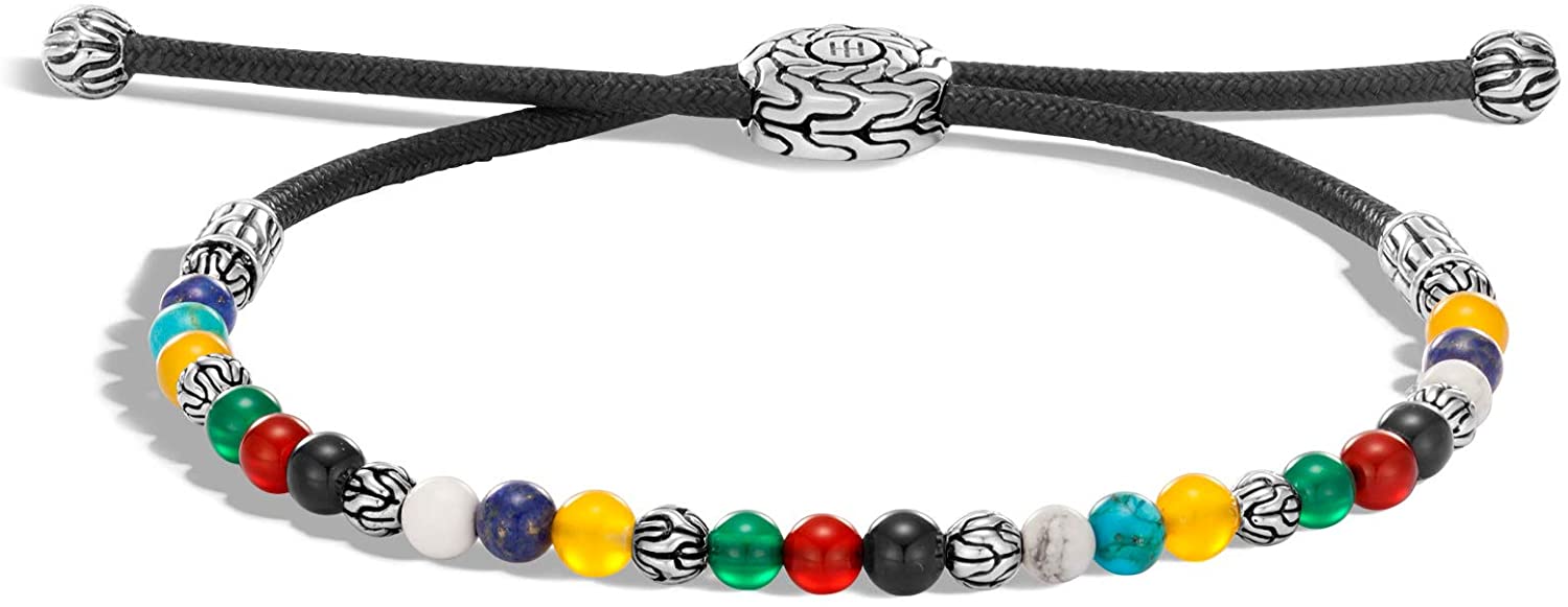John Hardy - Pulsera de cadena clásica para hombre, diseño de cuentas redondas de plata