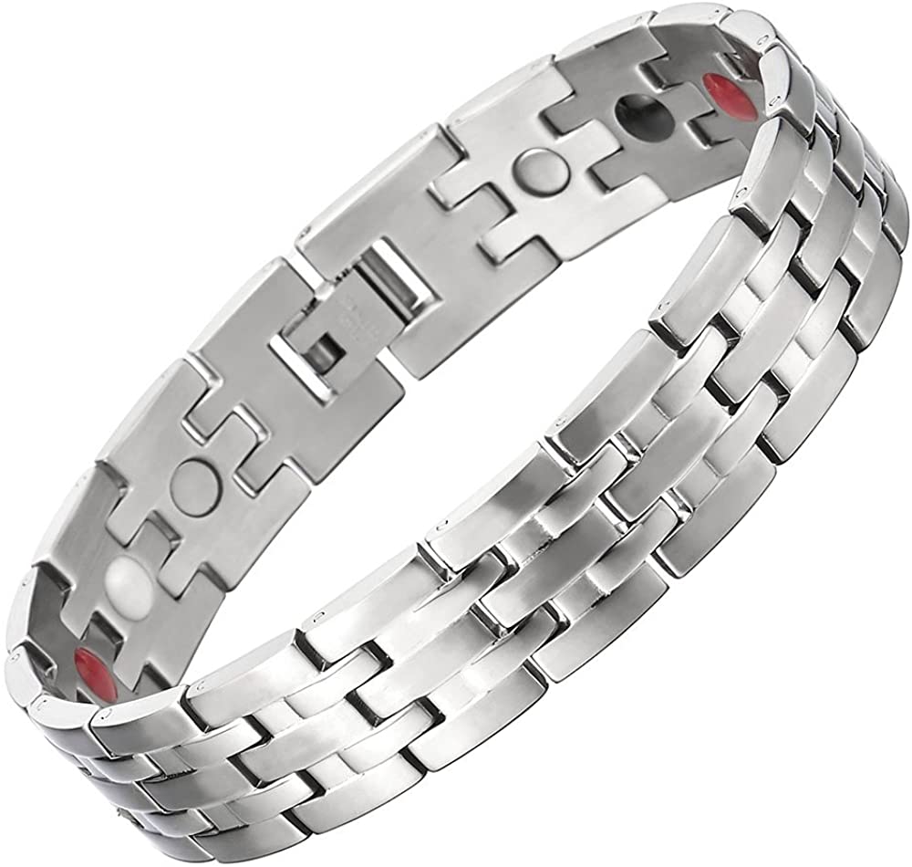 Exquisito brazalete magnético de acero inoxidable para hombre, oro negro, con imanes y herramienta de desengarce gratuita