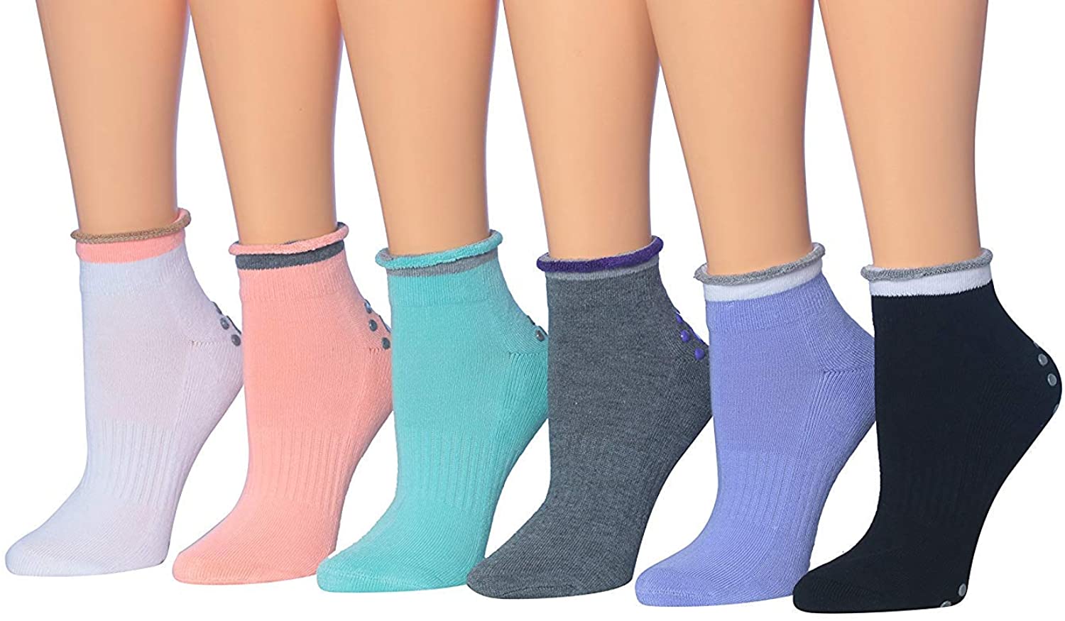 Ronnox - Calcetines de silicona antideslizantes para mujer, 6 pares, acolchados, antideslizantes, para yoga, pilates y barreras