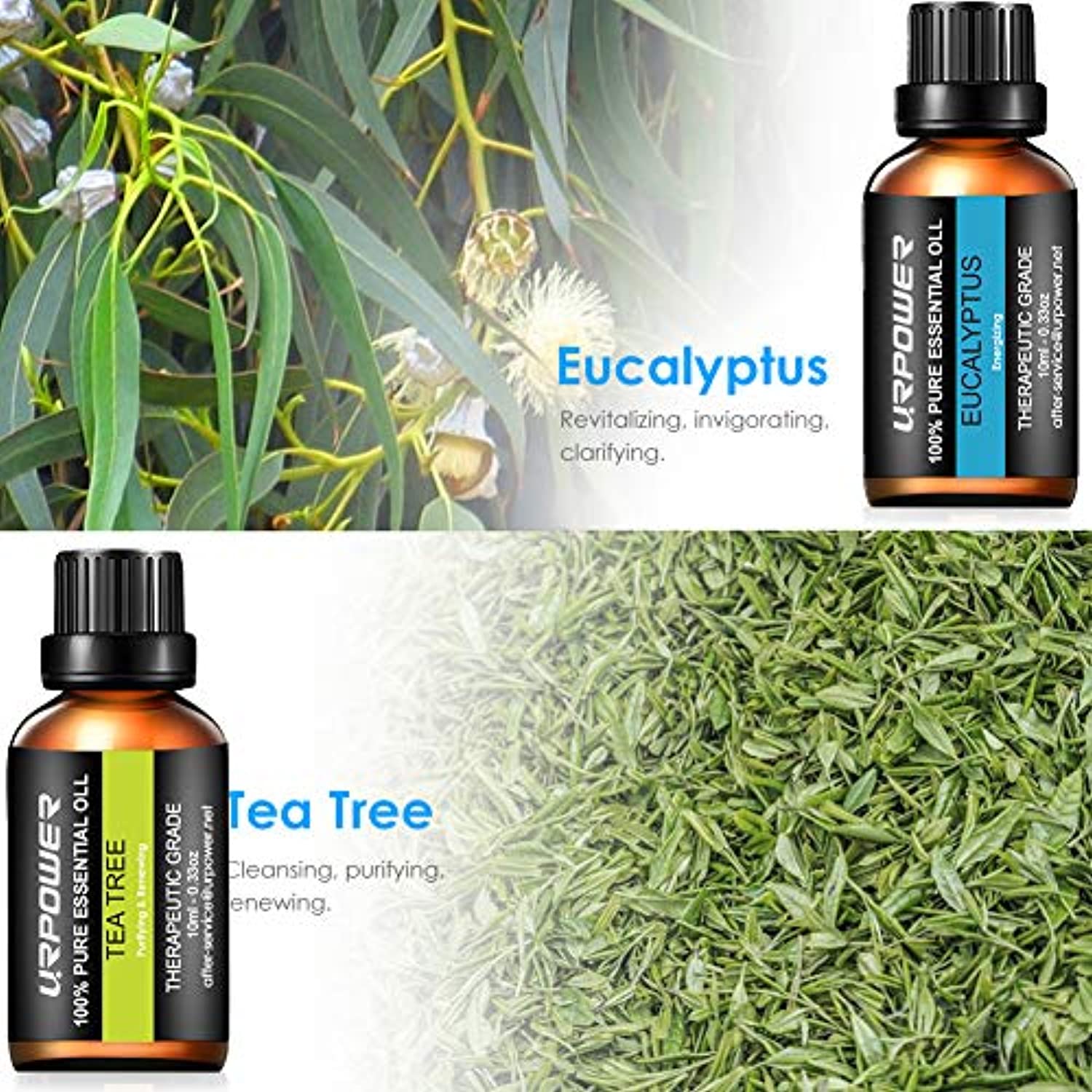 URPOWER Aceites esenciales de aromaterapia superior 8 aceites esenciales 100% puro grado terapéutico aceites esenciales Set lavanda/menta/árbol de té/naranja/eucalipto/limongrass/incienso/romero