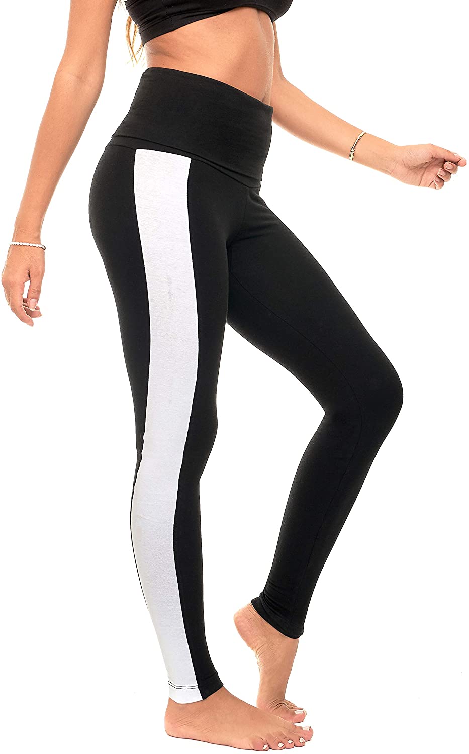 Querido chispa plegable pantalones de yoga para mujer polainas de algodón plegable cintura alta polainas más tamaño (C6 F)