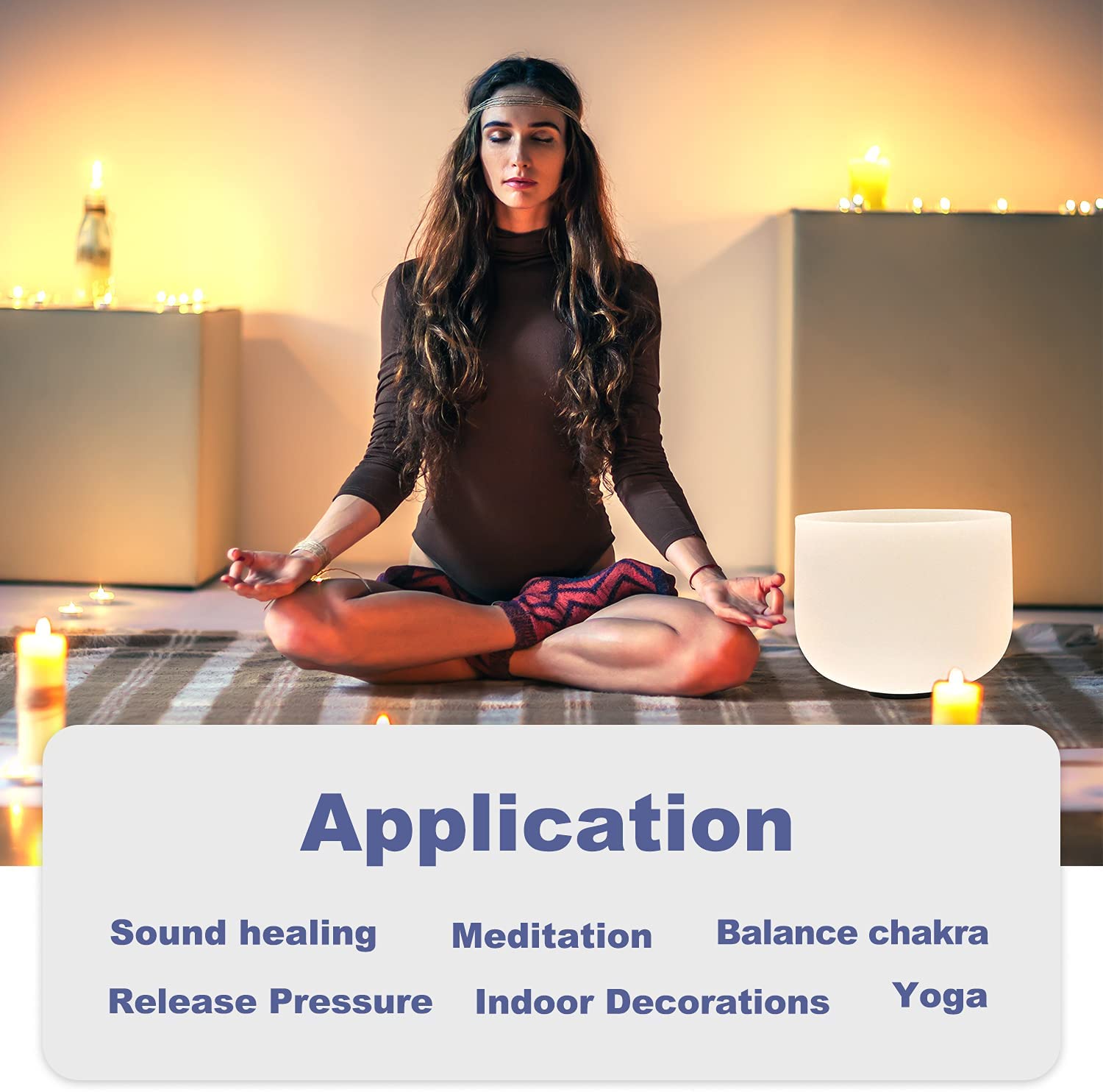CVNC Tazón de cristal de cuarzo esmerilado (a note), 8 in, incluye mazo y junta tórica para meditación y terapia de sonido