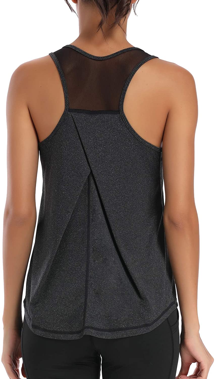 Aeuui - Camisa sin mangas para mujer, deportiva, de malla con espalda cruzada, para yoga, ropa de gimnasio