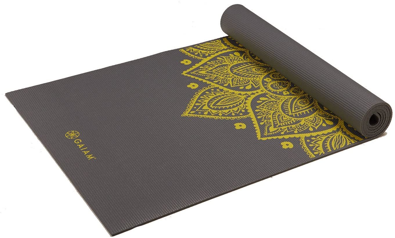 Gaiam - Tapete de yoga estampado y extragrueso de 6mm, de primera calidad, para todo tipo de yoga, pilates y ejercicios en el suelo (68 pulgadas de largo x 24 pulgadas de ancho x 6mm de grosor)