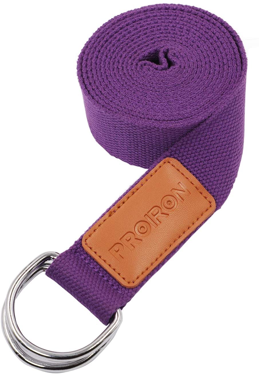 Proiron - Correa de yoga ajustable con hebilla en forma de D para yoga, para fitness, flexibilidad, estiramiento, yoga, pilates, terapia física, 12 pies, correa de algodón resistente