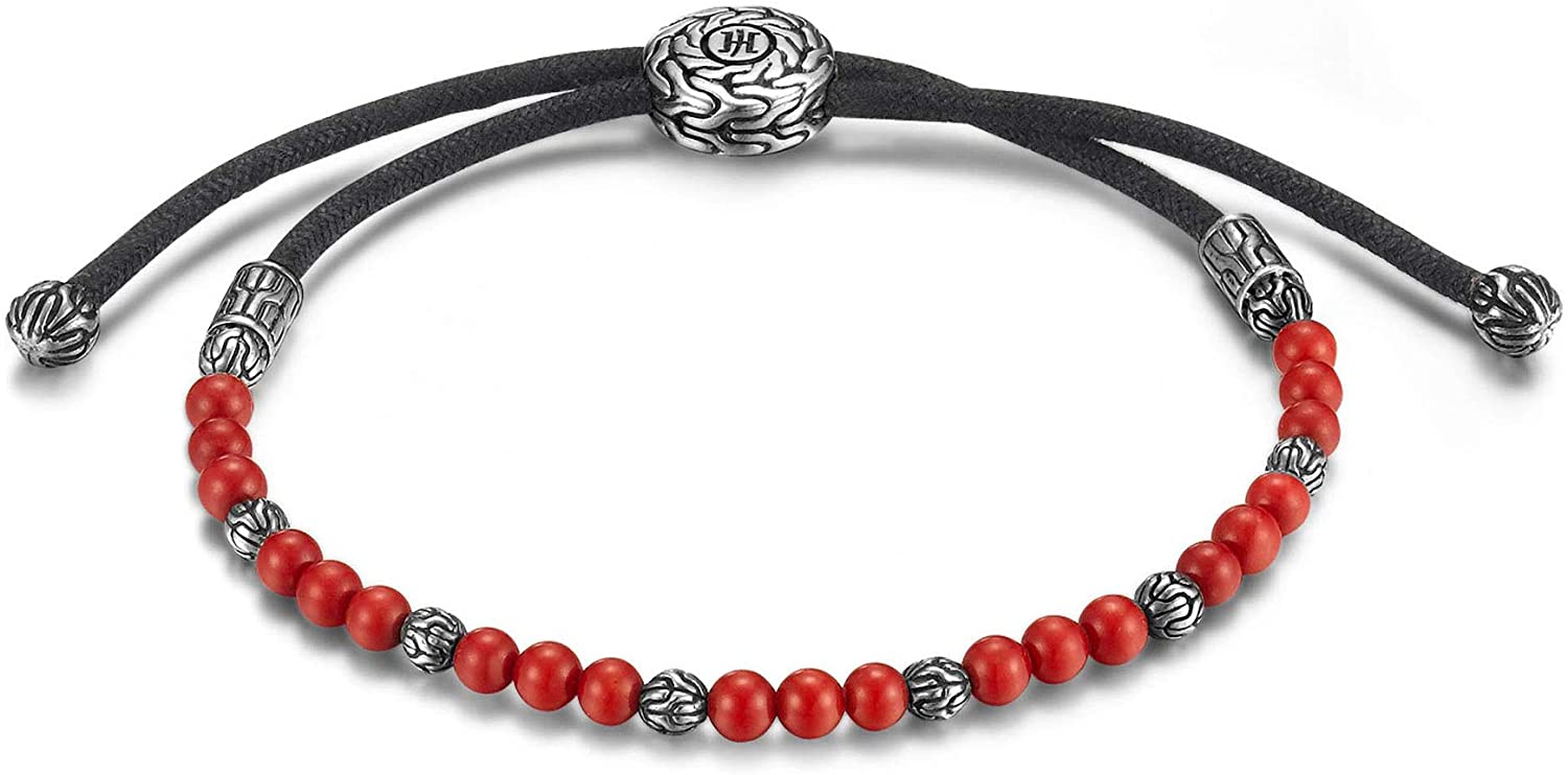 John Hardy - Pulsera de cadena clásica para hombre, diseño de cuentas redondas de plata