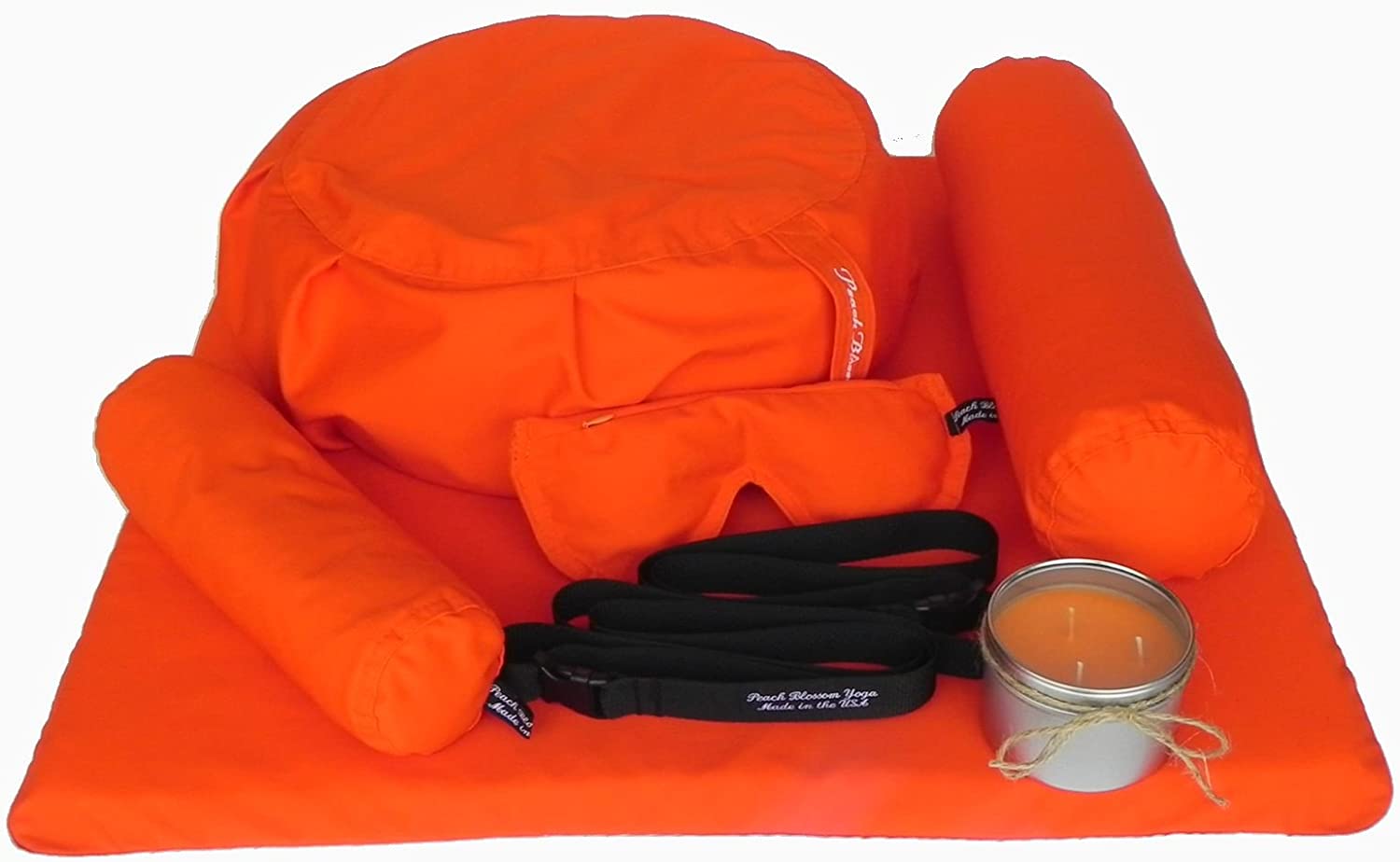 Set de 7 piezas de yoga restaurativo – Zafu almohada de meditación, cojín de zabuton, almohada de ojo, refuerzo de cuello, respaldo trasero, vela de soja y correa