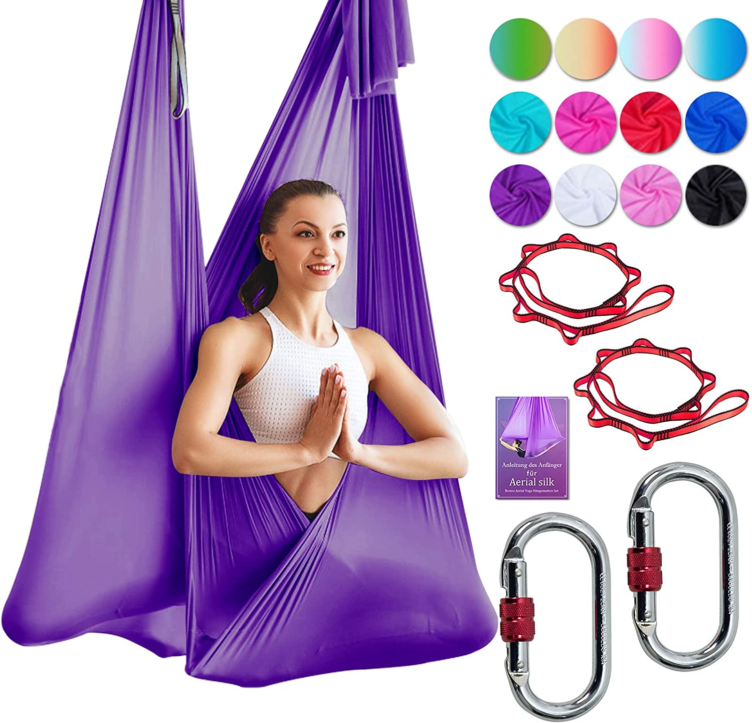 DASKING Deluxe - Juego de hamaca para yoga (16.4 ft, incluye anillo tórico, tela y guía)