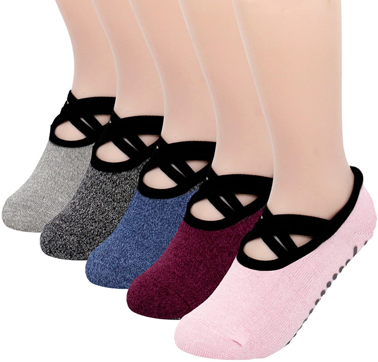 FitExtreme - Calcetines de yoga y pilates para mujer, 3 a 5 pares, antideslizantes, agarre grueso