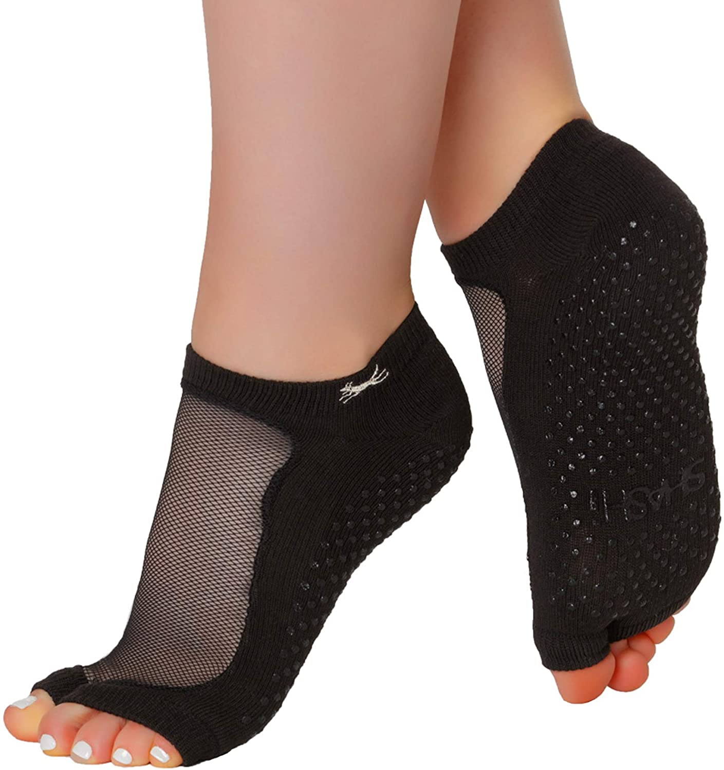 Shashi Classic - Calcetines de malla para mujer, con puntera abierta, antideslizantes, para pilates, yoga
