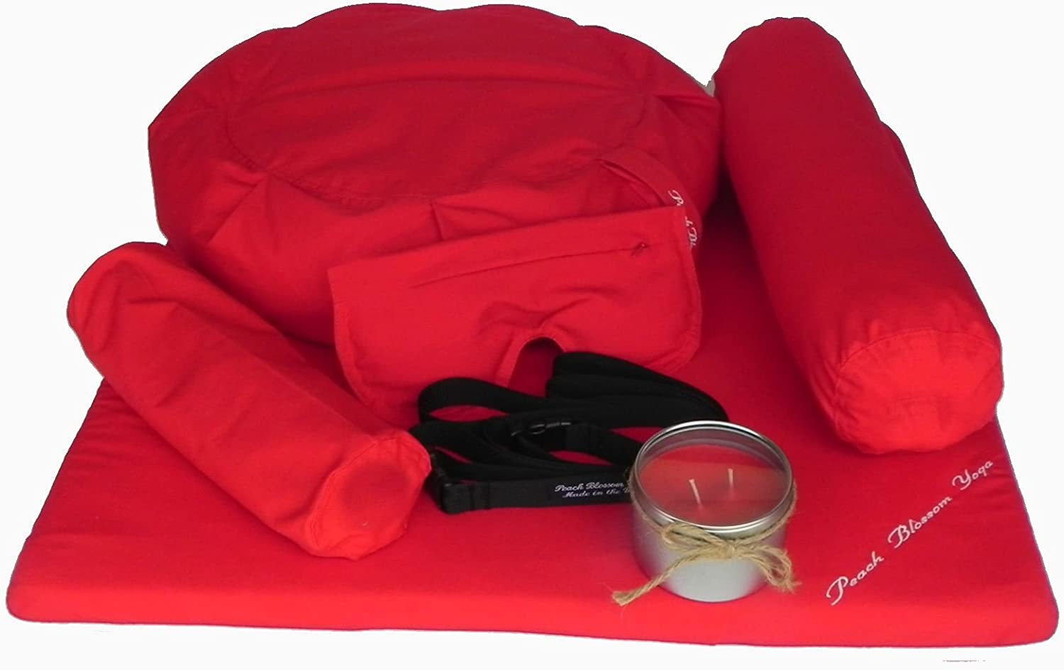 Set de 7 piezas de yoga restaurativo – Zafu almohada de meditación, cojín de zabuton, almohada de ojo, refuerzo de cuello, respaldo trasero, vela de soja y correa