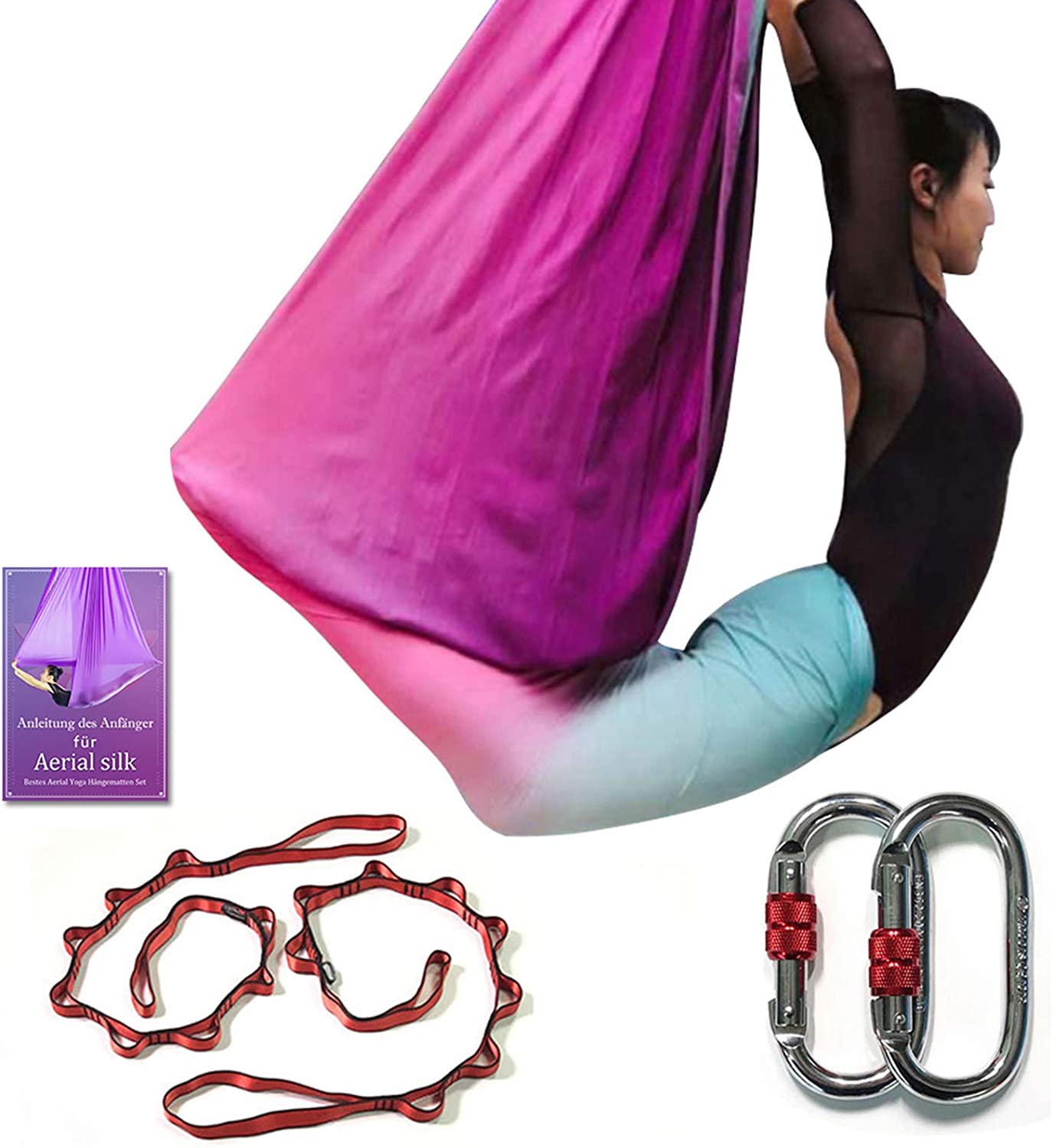 DASKING Deluxe - Juego de hamaca para yoga (16.4 ft, incluye anillo tórico, tela y guía)