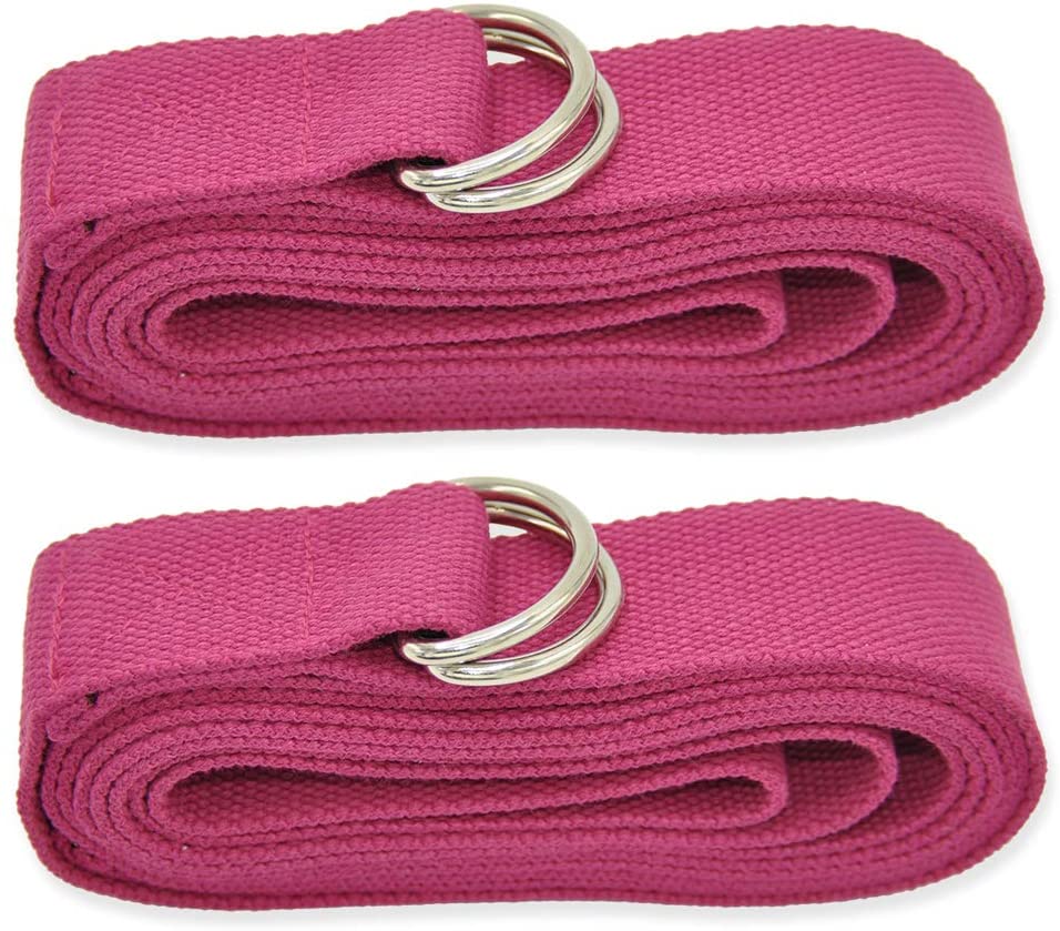 Correa de yoga extralarga de 98.8 in, fabricada con el mejor algodón duradero, hebilla de metal ajustable con anilla en D para estiramiento de flexibilidad, física y terapia, 2 unidades