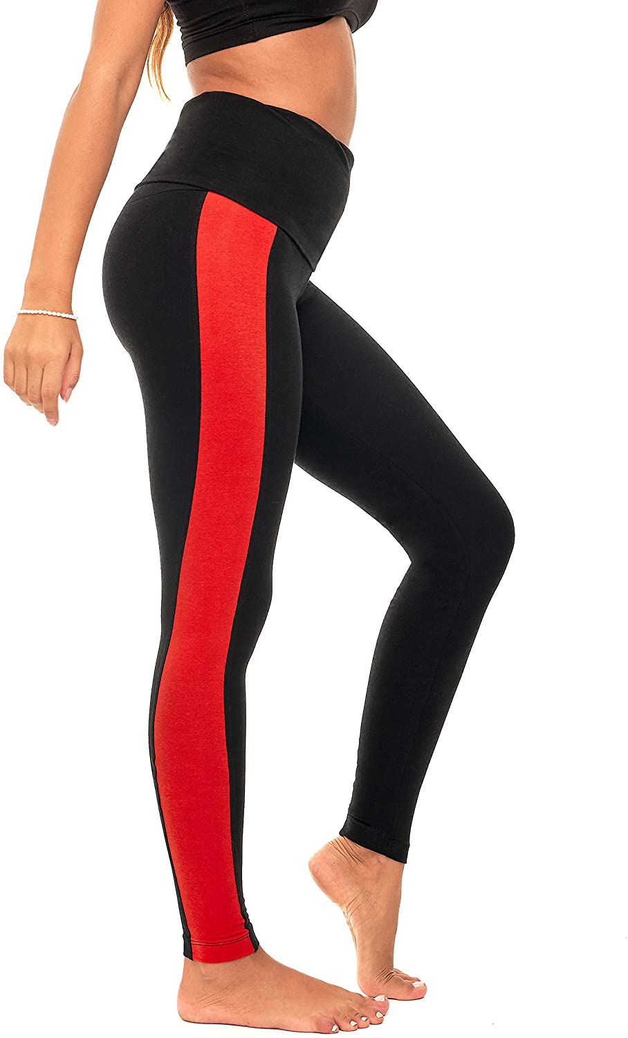 Querido chispa plegable pantalones de yoga para mujer polainas de algodón plegable cintura alta polainas más tamaño (C6 F)