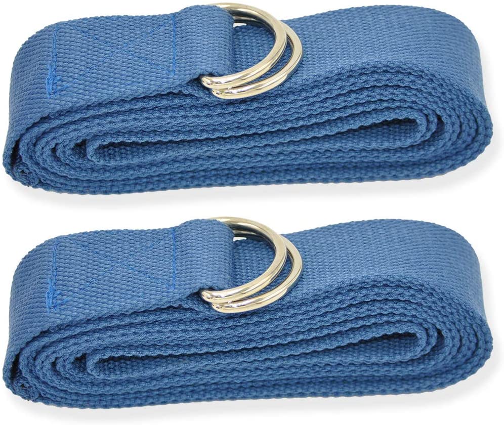 Correa de yoga extralarga de 98.8 in, fabricada con el mejor algodón duradero, hebilla de metal ajustable con anilla en D para estiramiento de flexibilidad, física y terapia, 2 unidades