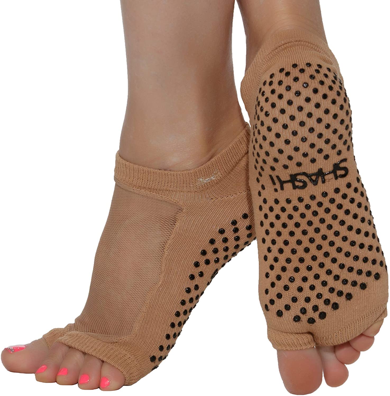 Shashi Classic - Calcetines de malla para mujer, con puntera abierta, antideslizantes, para pilates, yoga
