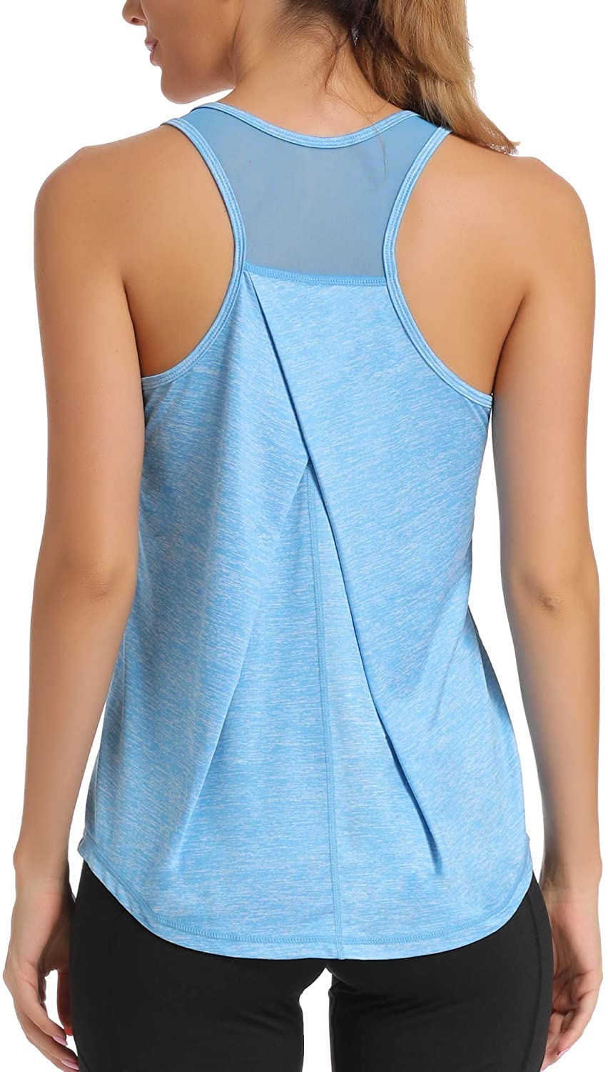 Aeuui - Camisa sin mangas para mujer, deportiva, de malla con espalda cruzada, para yoga, ropa de gimnasio