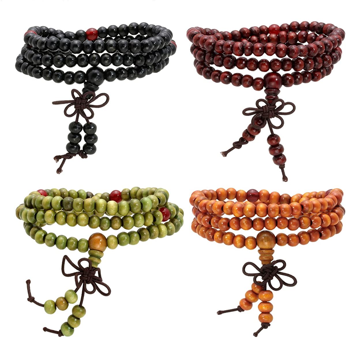 Eigso - Pulsera de cuentas de madera de 0.315 in para meditación con cuentas tibetanas de Buda para hombres y mujeres