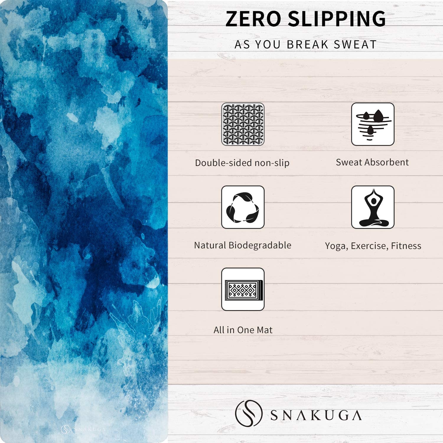 Esterilla de yoga SNAKUGA, esterilla de ante antideslizante con bolsa de transporte, esterilla de fitness multiusos con superficie antidesgarro de alta densidad para mujeres, ideal para entrenamiento de pilates (72