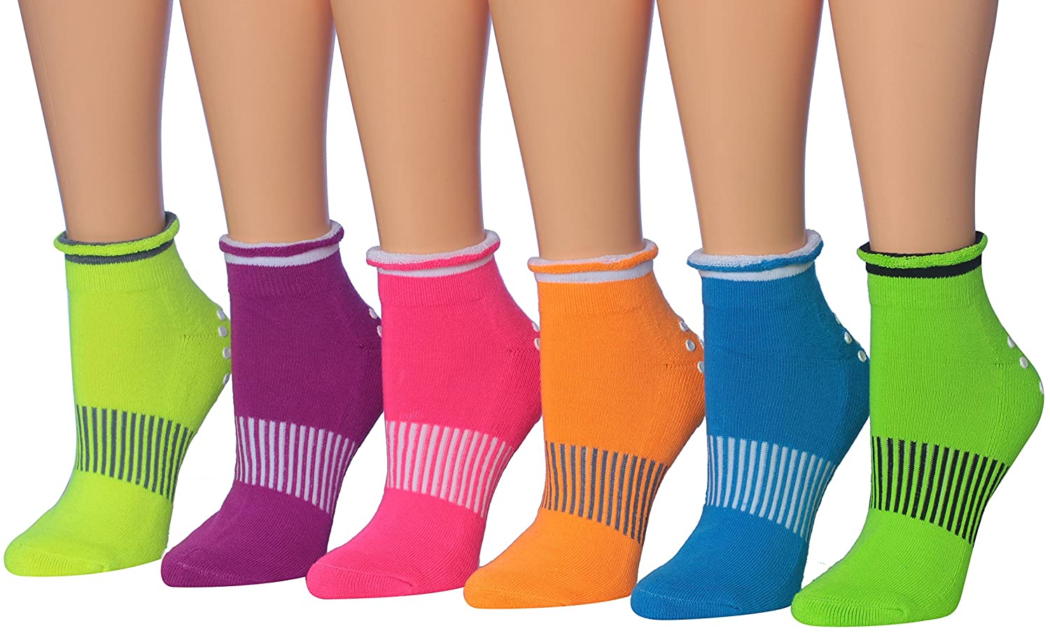 Ronnox - Calcetines de silicona antideslizantes para mujer, 6 pares, acolchados, antideslizantes, para yoga, pilates y barreras