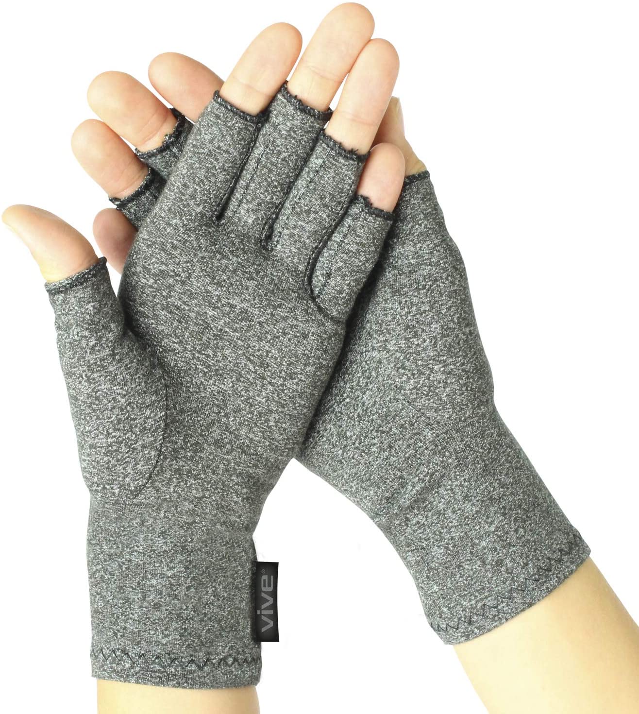 Guantes de compresión para reumatoide y la osteoartritis, guantes para la artritis de VIVE, los guantes para las manos proveen alivio al dolor articular por artrosis, para hombres y mujeres, con dedos libres, L, 2