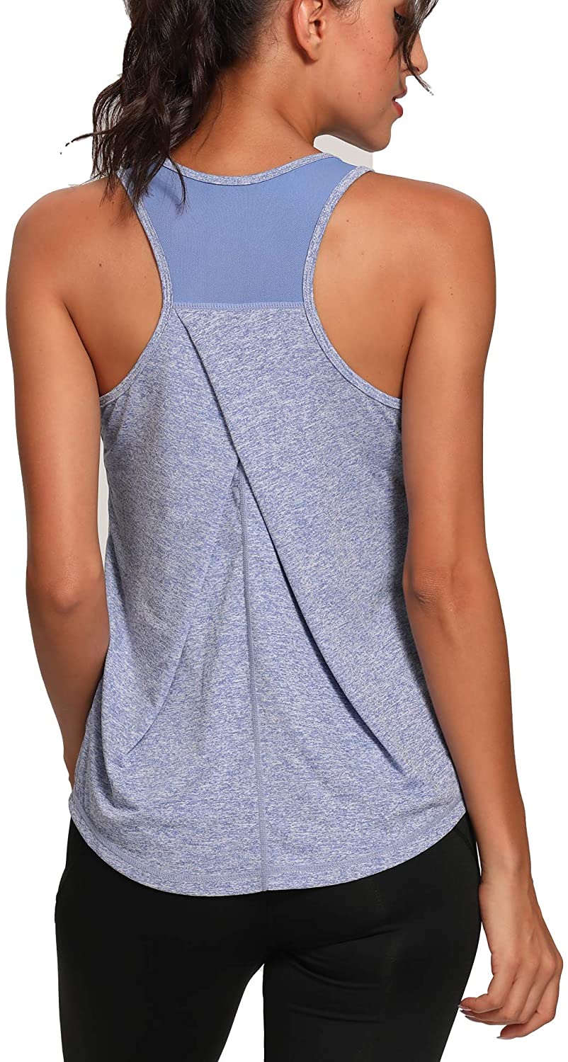 Aeuui - Camisa sin mangas para mujer, deportiva, de malla con espalda cruzada, para yoga, ropa de gimnasio