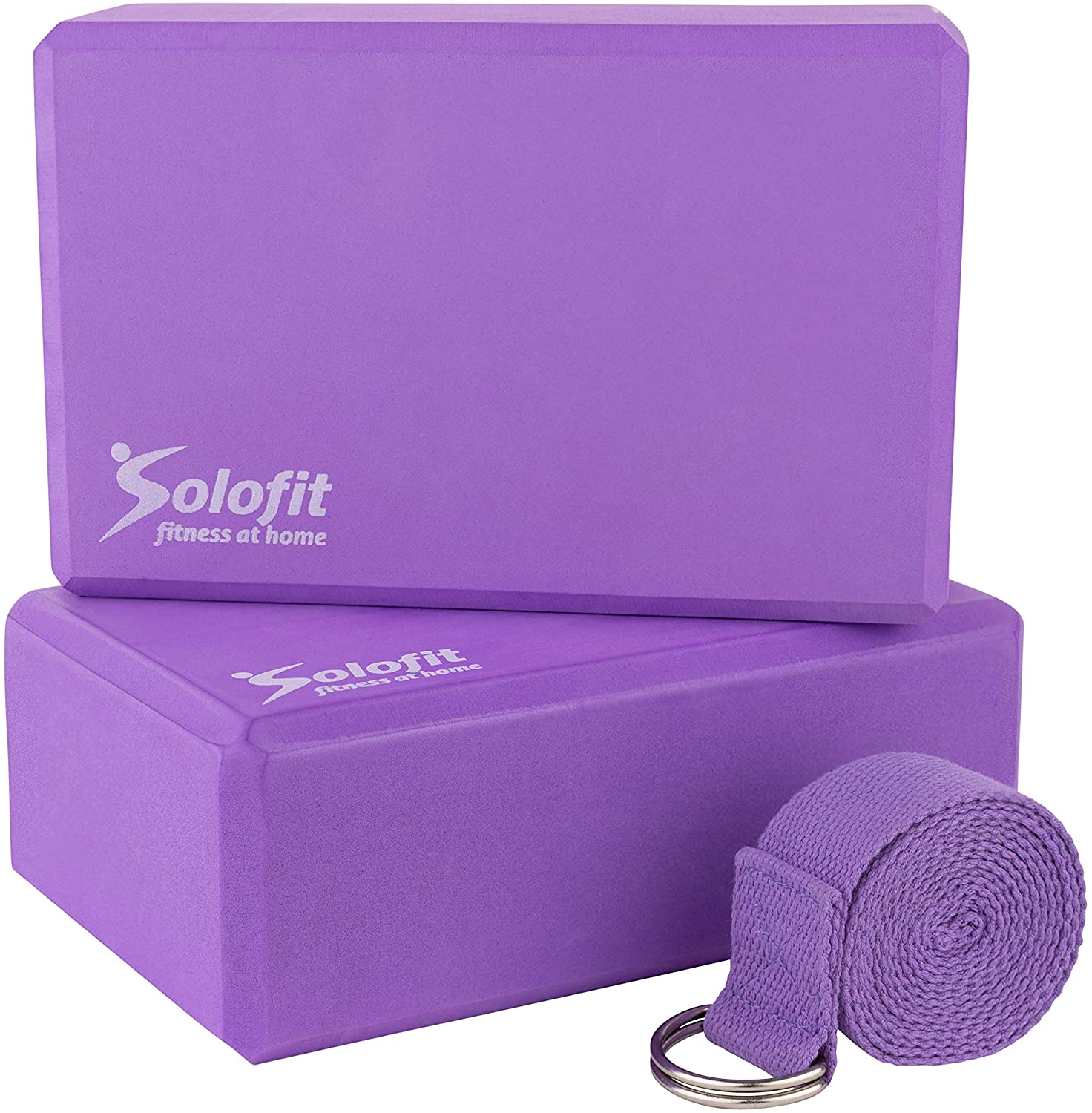 Solofit Bloques de yoga (2) con correa de yoga de 5.9 ft – Bloques de espuma EVA de alta densidad para estiramiento, equilibrio, pilates, bailarines, flexibilidad, mejora la fuerza, ayuda a la flexibilidad y apoyo profundas poses