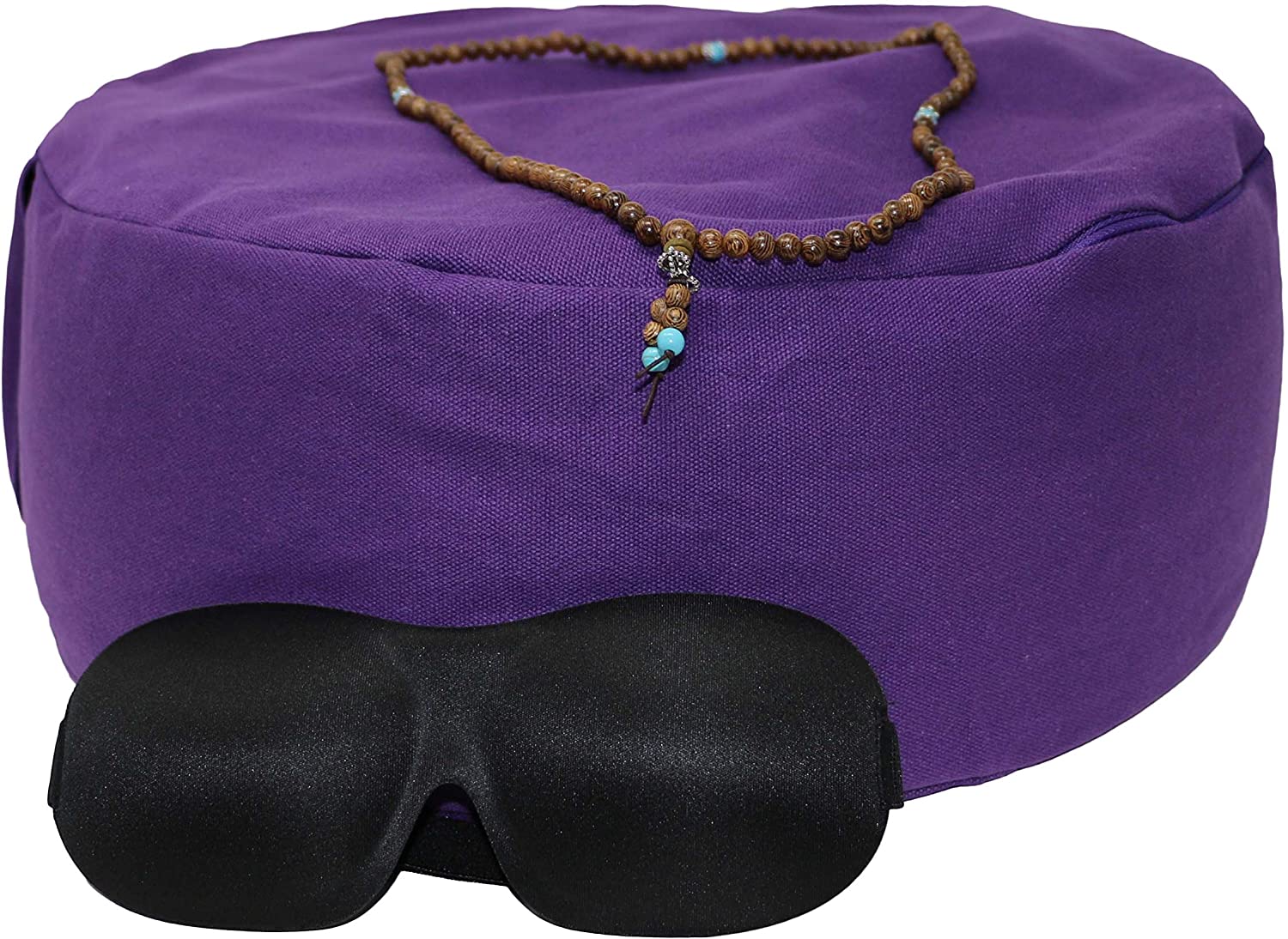 Existentials - Cojín de meditación de trigo sarraceno con máscara para los ojos, collar de mala y libro electrónico – Mejora la postura y nunca más sufre de las extremidades del número | Uso como un cojín de yoga Zafu | Talla única grande para todos...