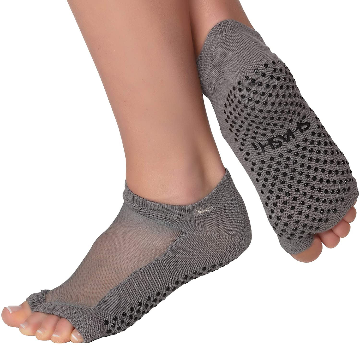 Shashi Classic - Calcetines de malla para mujer, con puntera abierta, antideslizantes, para pilates, yoga
