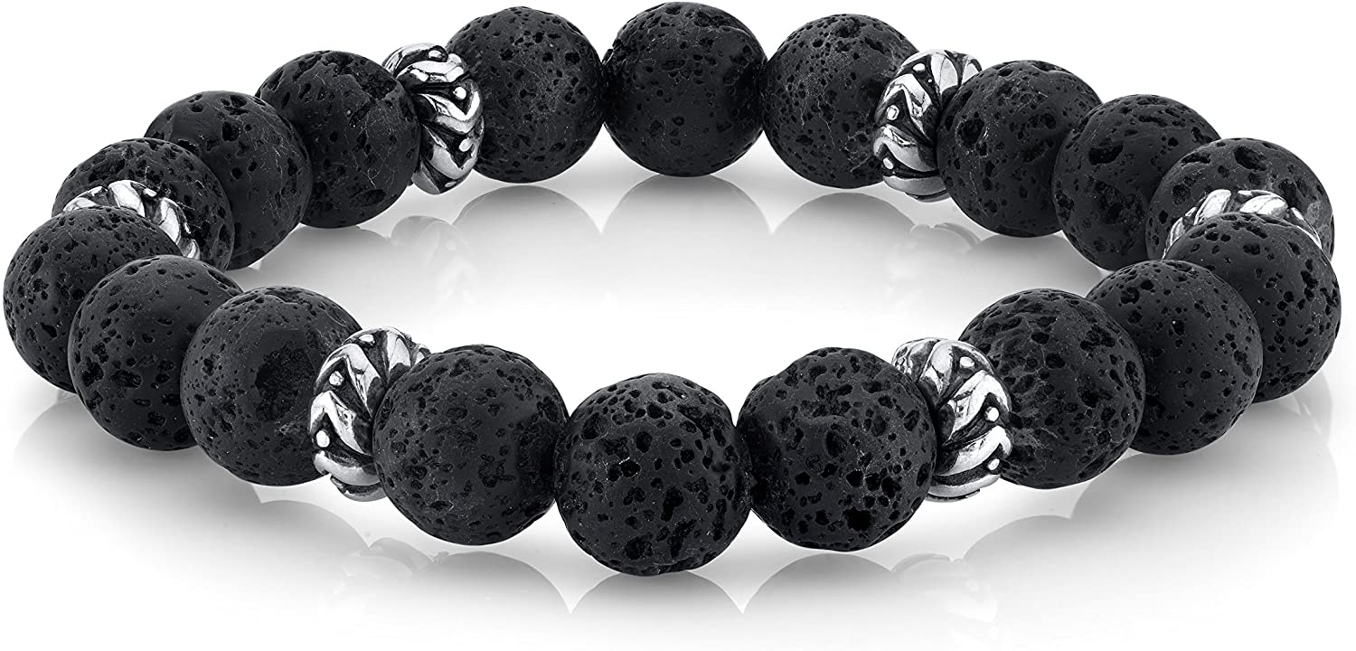 Spartan - Pulsera de cuentas para hombre con cuentas de plata de ley 925, ajustable, disponible en