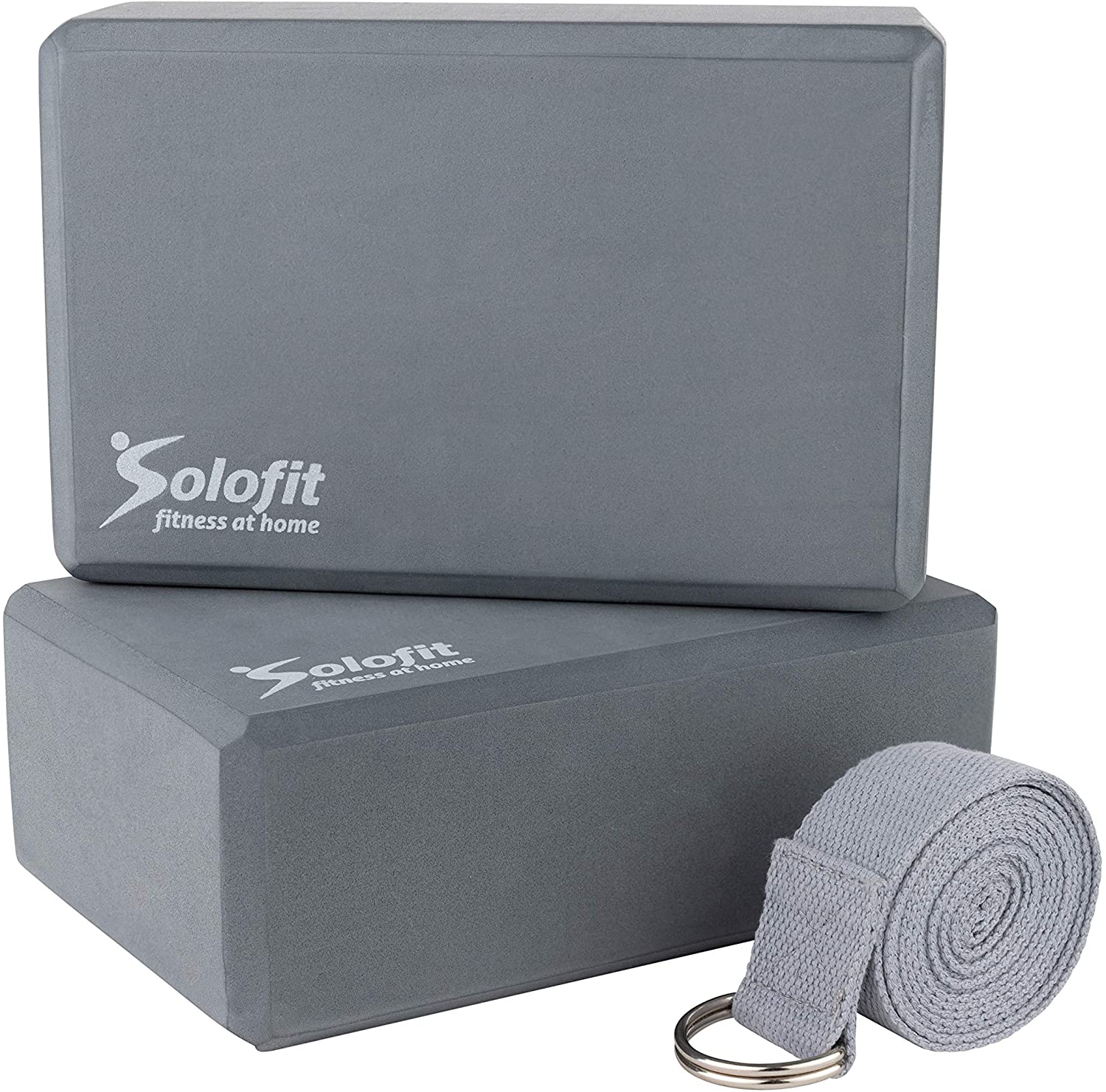 Solofit Bloques de yoga (2) con correa de yoga de 5.9 ft – Bloques de espuma EVA de alta densidad para estiramiento, equilibrio, pilates, bailarines, flexibilidad, mejora la fuerza, ayuda a la flexibilidad y apoyo profundas poses