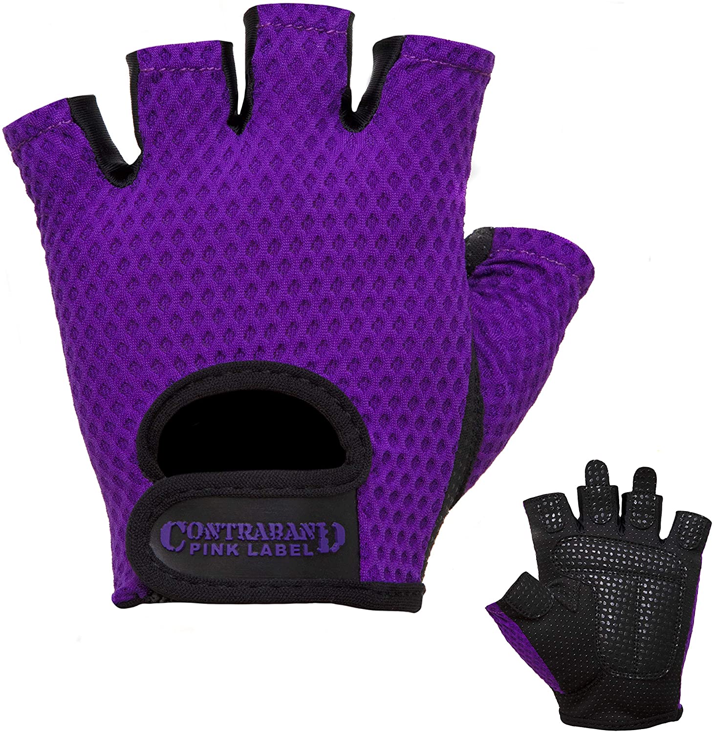 Contraband Pink Label 5307 - Guantes de elevación de malla de diamante para mujer (par) - Ligero vegano mediano acolchado microfibra Amara cuero con agarre de silicona