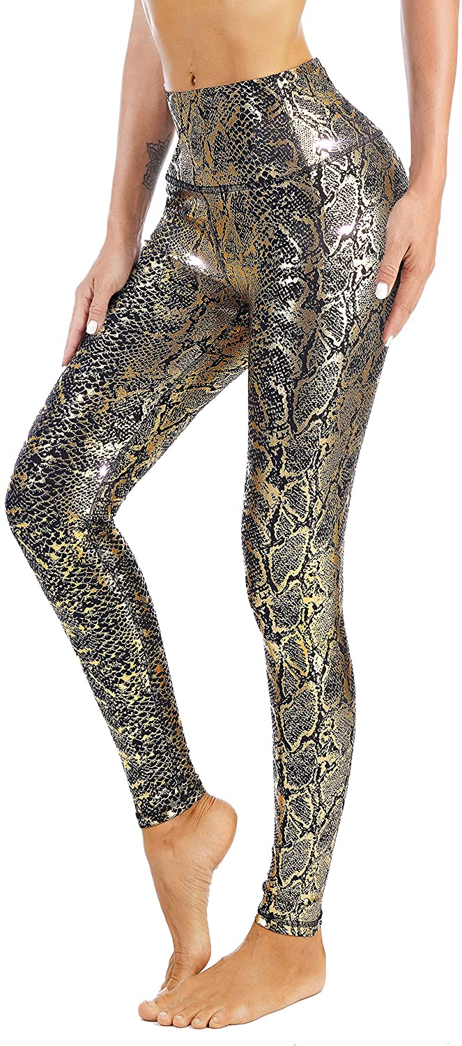 DOP DOVPOD Pantalones de yoga de talle alto con bolsillos patrón de entrenamiento deportivo running atlético Leggings