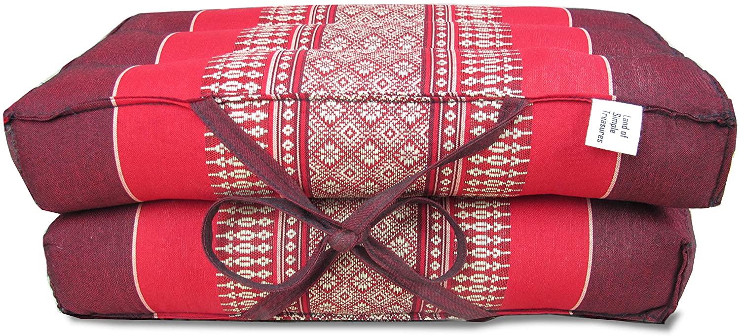 Cojín de meditación plegable Land of Simple Treasures – Almohada extra firme para yoga – Relleno de fibra tailandesa natural de Kapok – piso convertible, asiento para silla