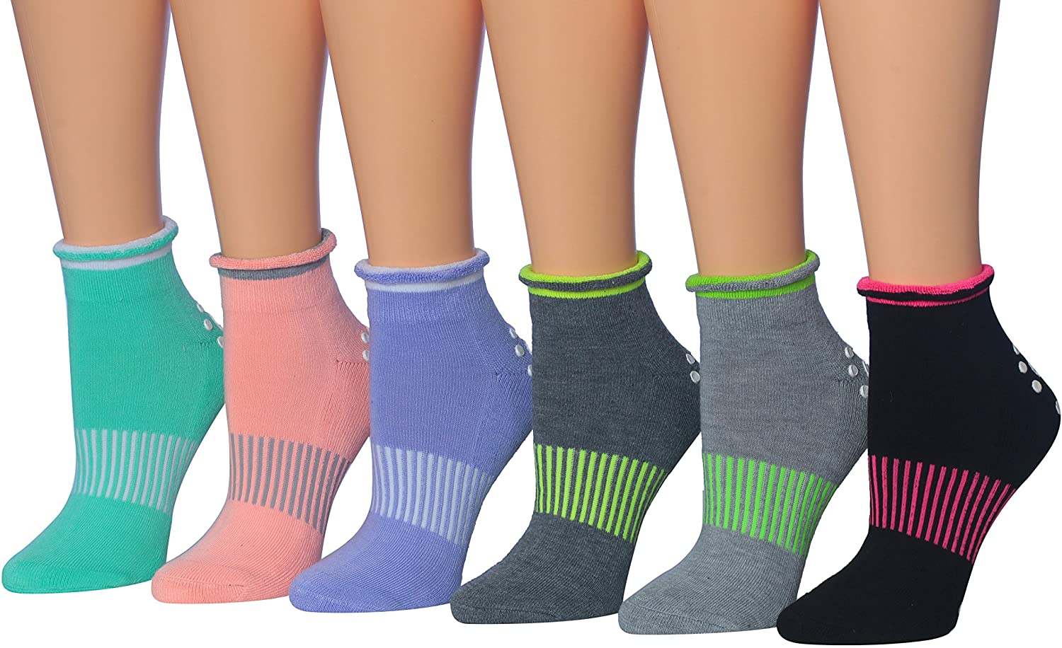 Ronnox - Calcetines de silicona antideslizantes para mujer, 6 pares, acolchados, antideslizantes, para yoga, pilates y barreras