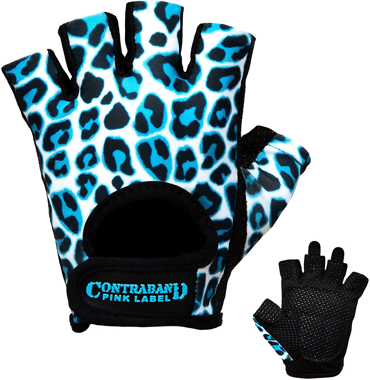 Contraband Pink Label 5297 - Guantes de elevación con estampado de leopardo para mujer, 2 pares, ligero, vegano, mediano, acolchado de microfibra amara, cuero con agarre de silicona