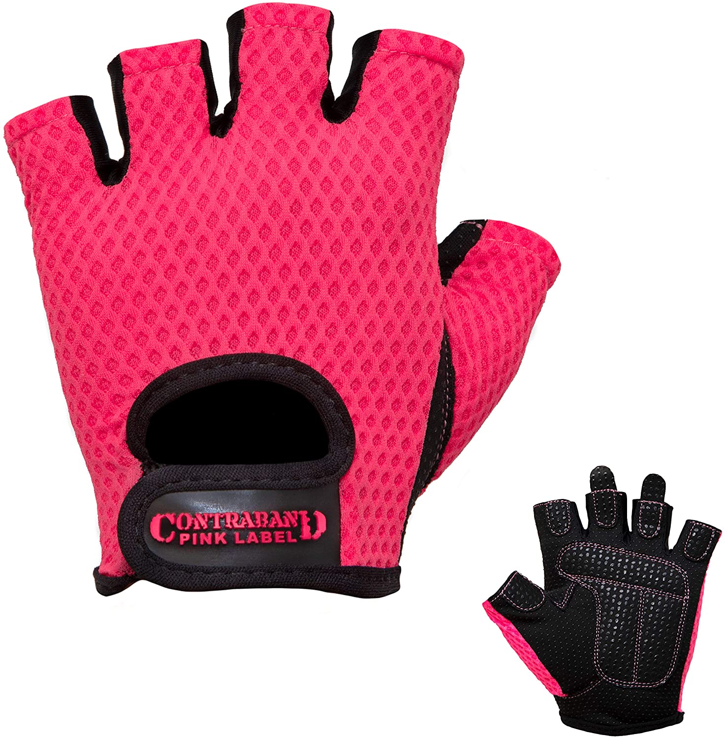 Contraband Pink Label 5307 - Guantes de elevación de malla de diamante para mujer (par) - Ligero vegano mediano acolchado microfibra Amara cuero con agarre de silicona
