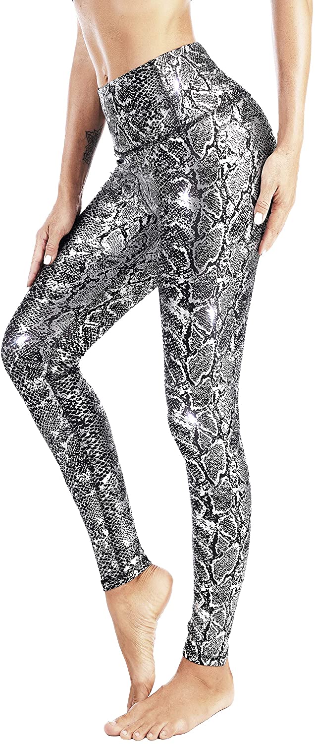 DOP DOVPOD Pantalones de yoga de talle alto con bolsillos patrón de entrenamiento deportivo running atlético Leggings